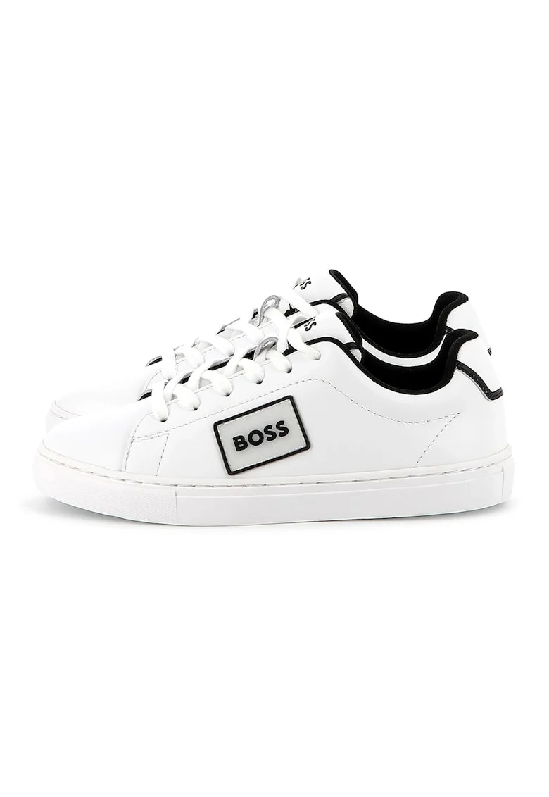 Pantofi sport flatform din piele cu aplicatie logo, Alb optic