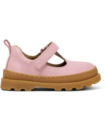 Pantofi de piele cu bareta in T Brutus, Roz pastel