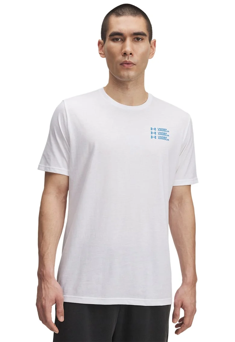 Tricou regular fit cu decolteu la baza gatului, Alb optic/Albastru