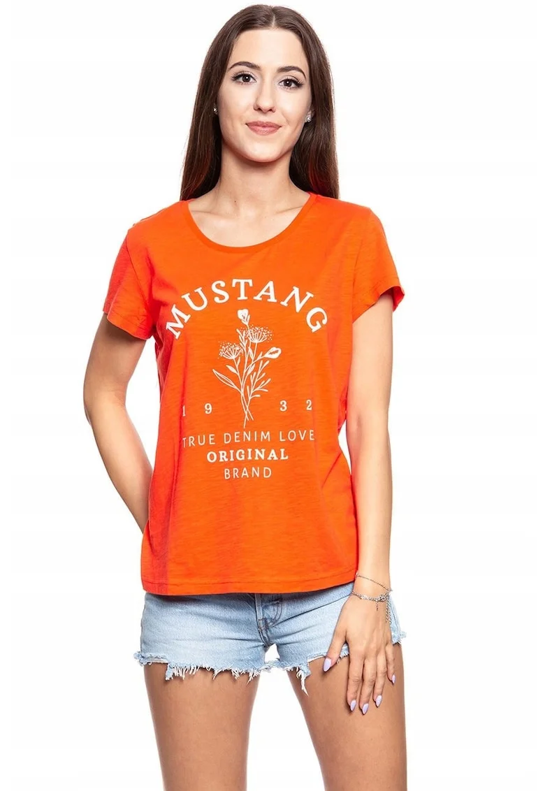 Tricou Dama,  Alina C Print, Marime S, Bumbac, Maneca Scurta, Slim Fit, Fara Buzunare, High-Quality, Portocaliu