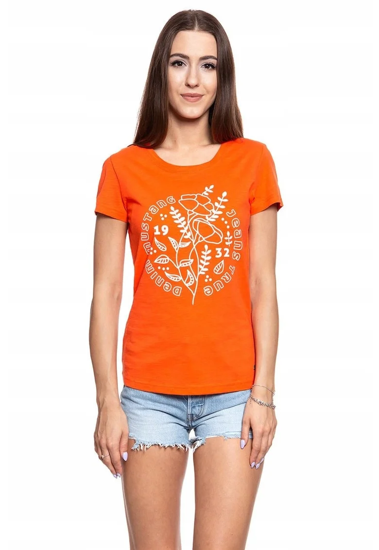 Tricou Dama,  Alexia C, Marime S, Bumbac, Maneca Scurta, Slim Fit, Fara Buzunare, High-Quality, Portocaliu
