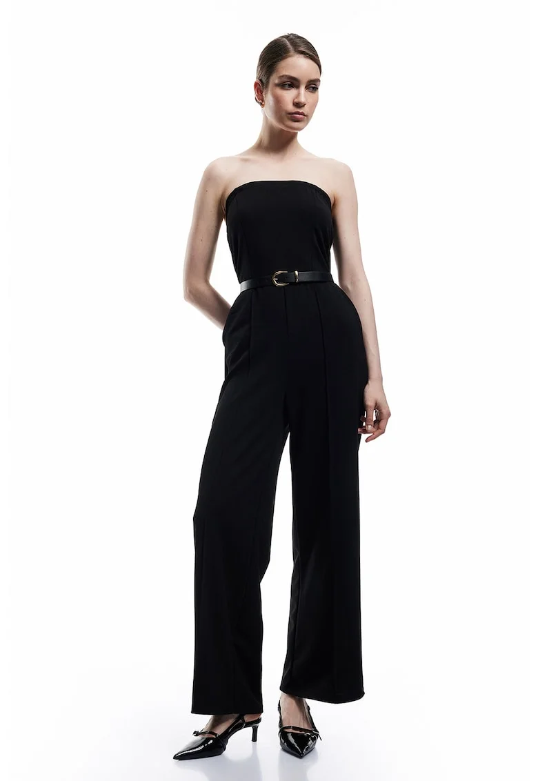 Salopeta fara maneci cu model uni, Negru