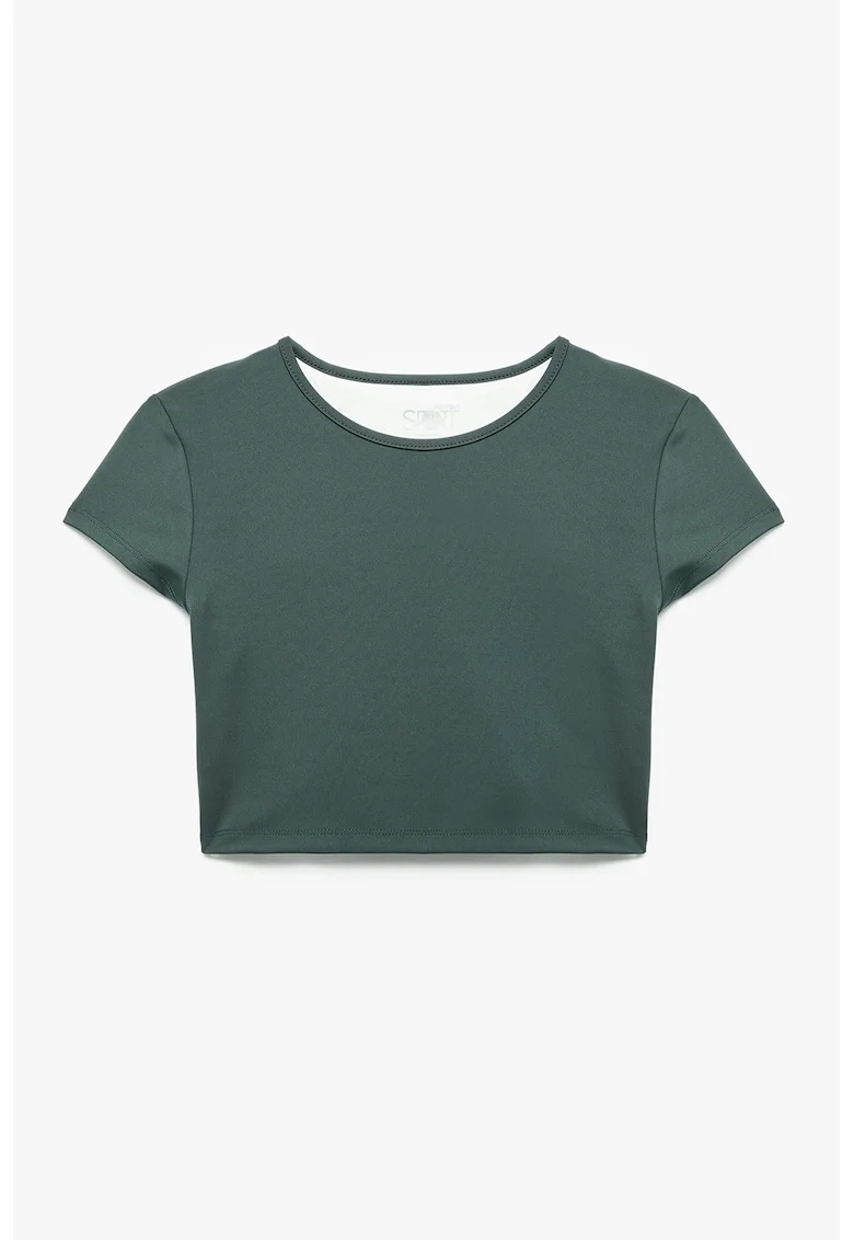 Tricou crop cu decolteu la baza gatului, Verde persan