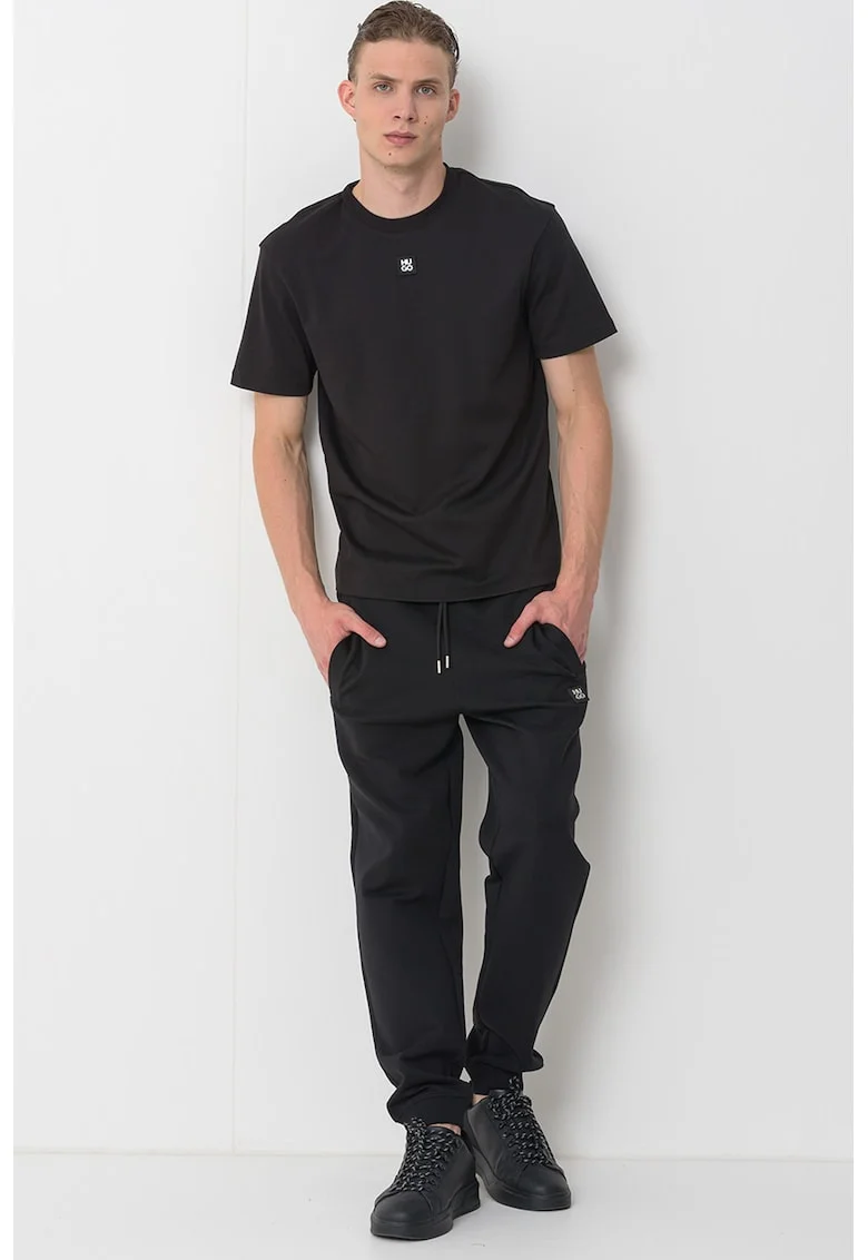 Tricou de bumbac cu decolteu la baza gatului Dalile, Negru stins