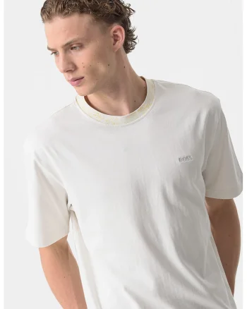 Tricou de bumbac cu decolteu la baza gatului, Galben pal/Alb murdar