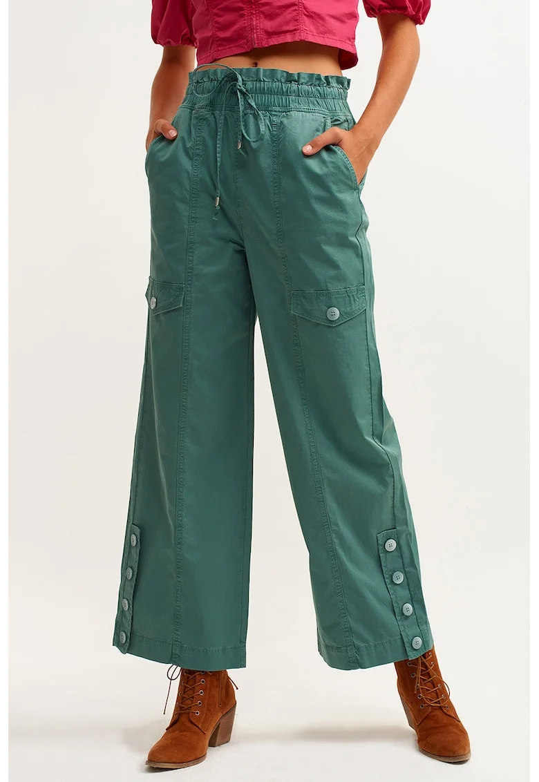 Pantaloni cargo cu croiala dreapta Pambuzbel, Verde persan