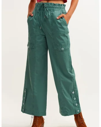 Pantaloni cargo cu croiala dreapta Pambuzbel, Verde persan
