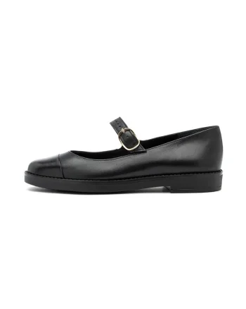 Balerini Mary Jane din piele, Negru