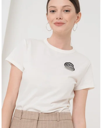 HUGO, Tricou de bumbac cu imprimeu, Alb/Negru stins/Argintiu