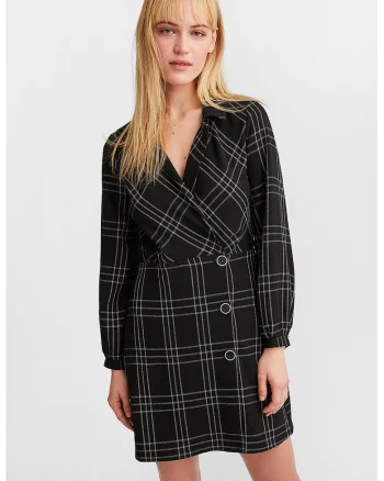Rochie scurta cu model in carouri, Alb/Negru