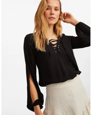 Bluza cu decupaje pe maneci, Negru