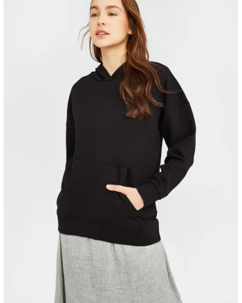 Hanorac cu maneci lungi si model uni, Negru