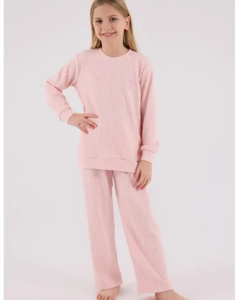 Set de pantaloni si bluza striata cu croiala lejera - 2 piese, Roz deschis