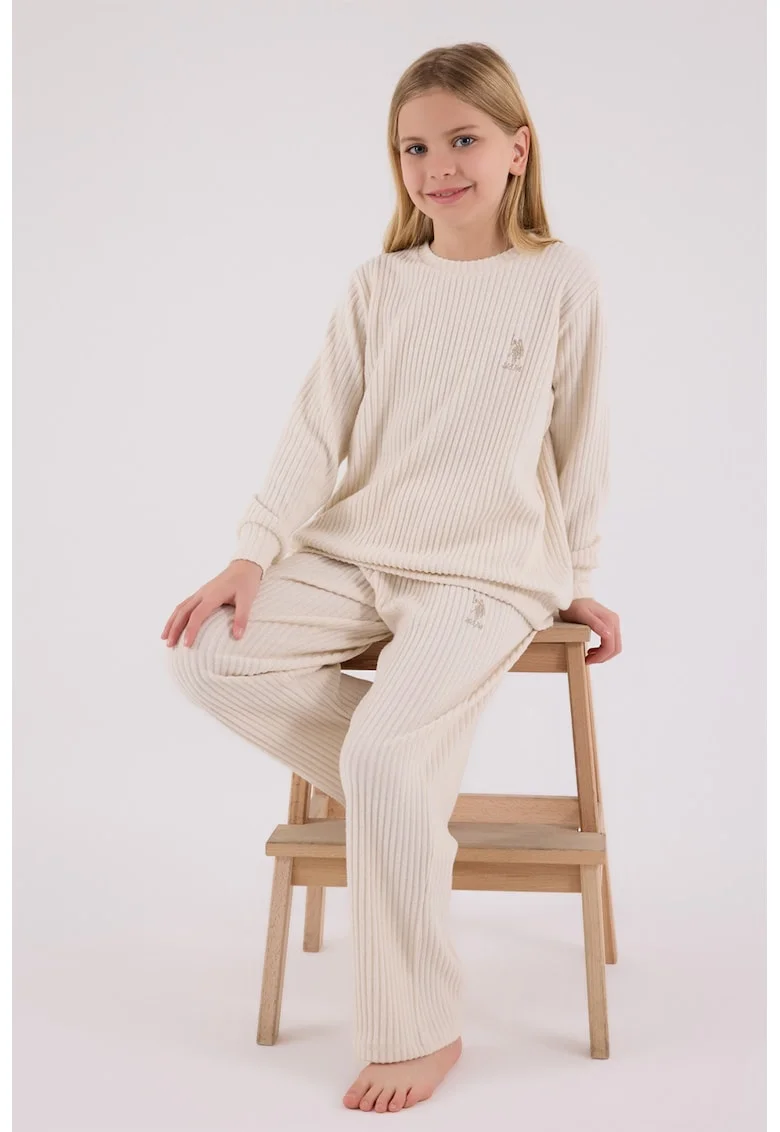 Set de pantaloni si bluza striata cu croiala lejera - 2 piese, Bej