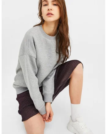 Bluza de trening cu decolteu rotund, Gri melange