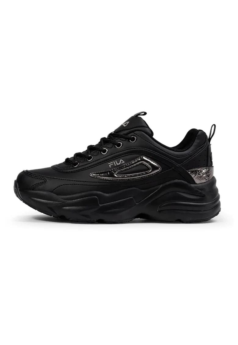 Pantofi sport demi-wedge cu detalii cu aspect metalic, Negru/Argintiu