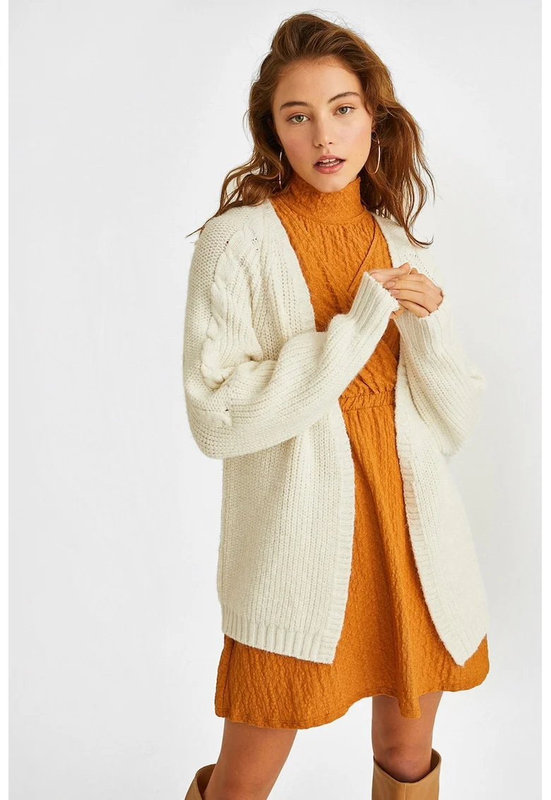 Cardigan cu model torsade, Alb fildes