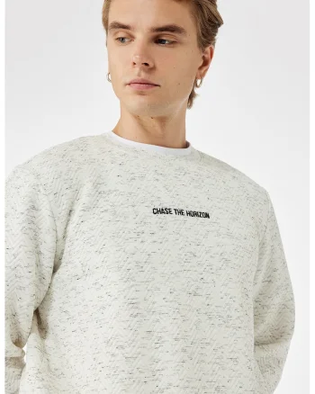 Bluza de trening cu decolteu la baza gatului si text, Gri melange