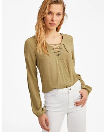 Bluza cu decupaje pe maneci, Kaki