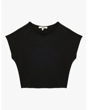 Tricou cu decolteu rotund si model uni, Negru