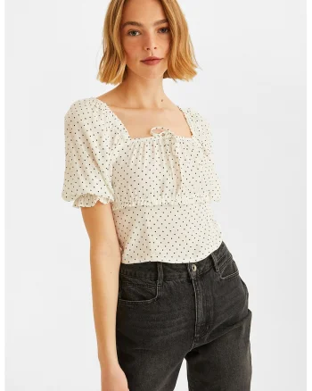 Bluza cu imprimeu si maneci scurte, Alb/Negru