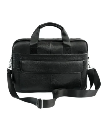 Geantă barbati  SL46 Dune, piele naturală, compartiment pentru laptop 13,3", neagră, 40x29x7cm