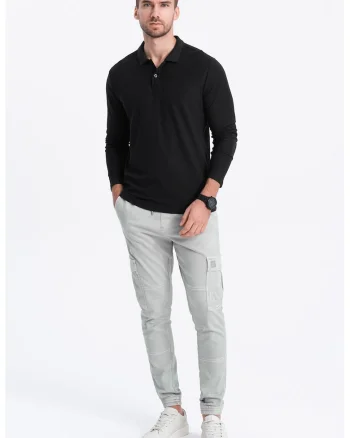 Bluza polo din bumbac pique, Negru
