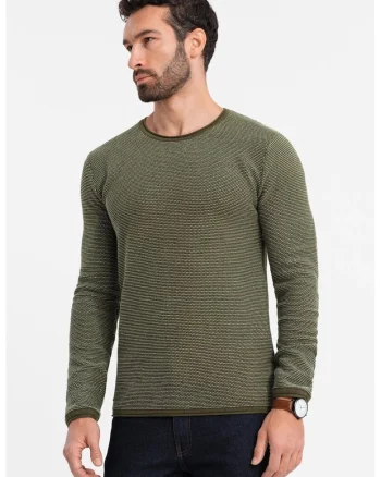 Pulover de bumbac cu decolteu rotund, Verde sparanghel