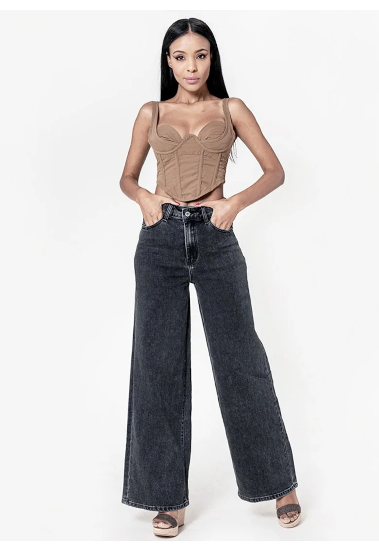 Blugi negri dama wide leg  YY300-8 M10 17949, Negru
