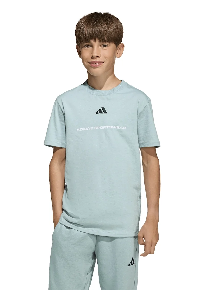 Tricou din bumbac cu decolteu la baza gatului, Alb/Negru/Verde pal