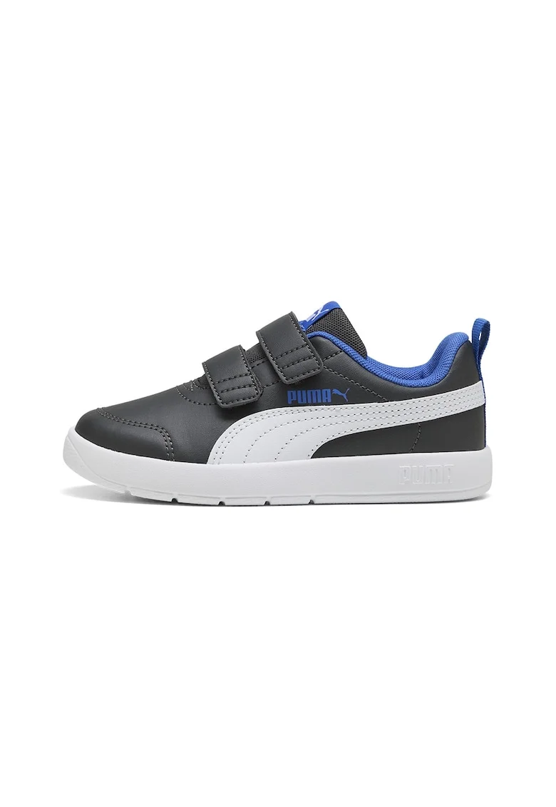 Pantofi sport Courtflex V3 cu velcro, Alb/Negru/Albastru royal