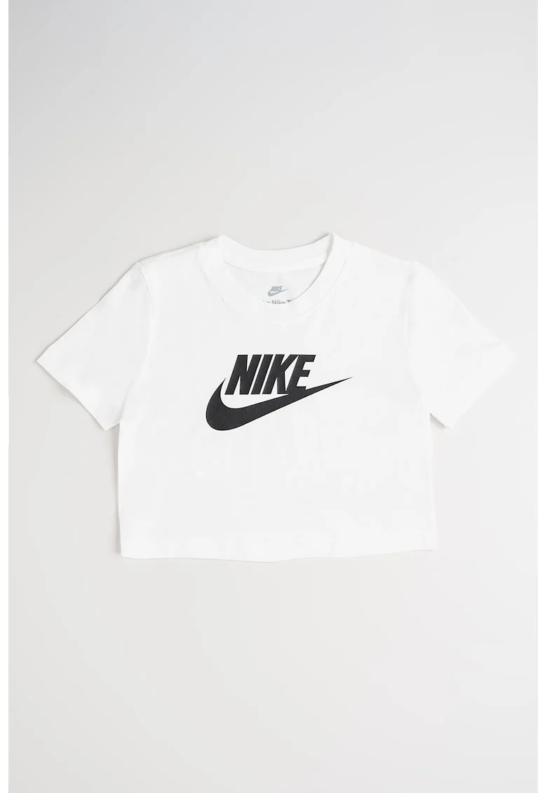 Tricou crop cu decolteu la baza gatului, Negru stins/Alb optic