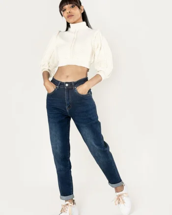 Blugi dama Mom Fit  Albastru inchis P502-9 M8 18017, Albastru inchis