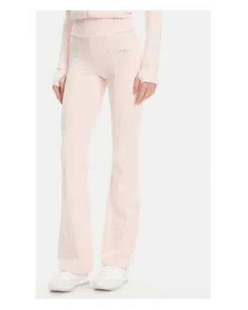 Pantaloni de trening cu logo metalic discret, croiala evazata si talie inalta