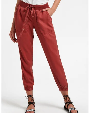 Pantaloni din lyocell cu snur de ajustare si buzunare supradimensionate \, Rosu inchis