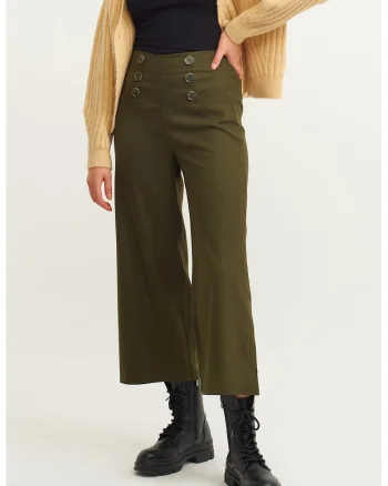 Pantaloni crop cu croiala ampla, Verde inchis