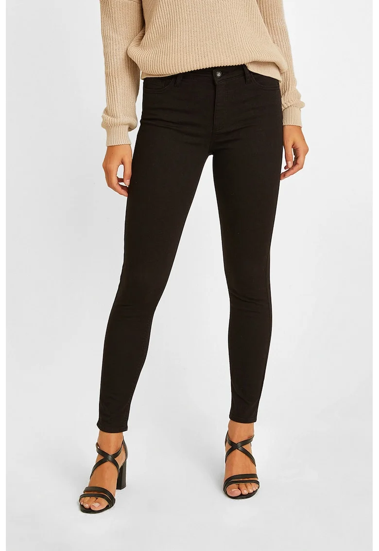 Blugi crop skinny cu talie medie, Negru stins