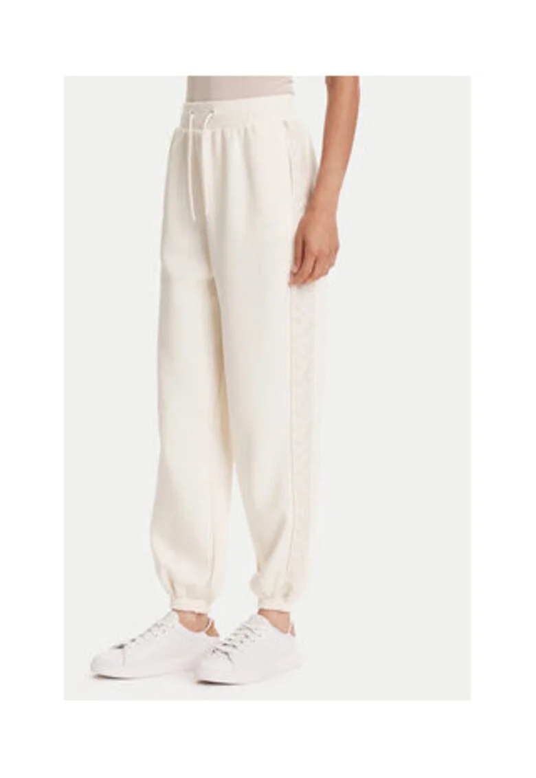 Pantaloni de trening din amestec de bumbac cu snur in talie, benzi logo laterale si mansete elastice
