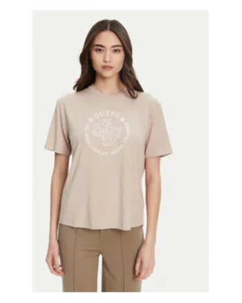Tricou regular fit din viscoza cu decolteu la baza gatului si logo brodat pe piept