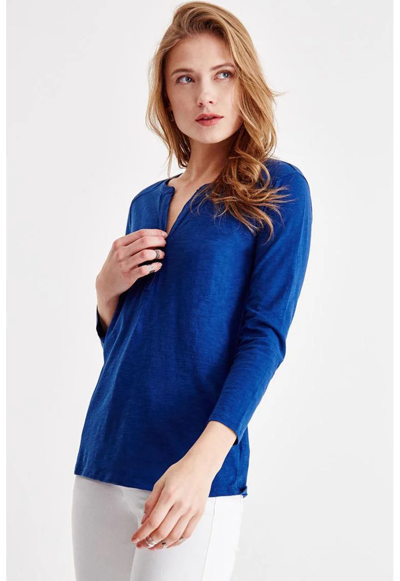 Bluza din bumbac cu fenta cu nasturi, Albastru royal