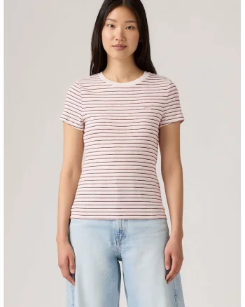 Tricou slim fit de bumbac Essential, Rosu/Alb murdar/Roz