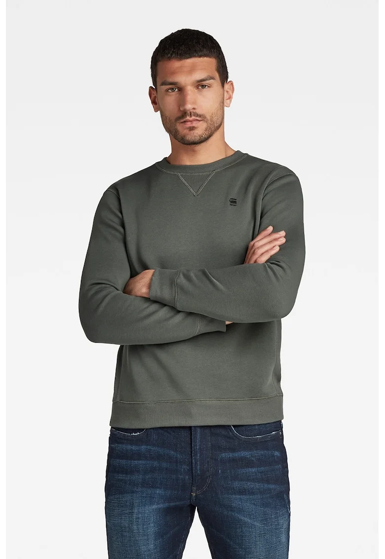 Bluza de trening din amestec de bumbac organic cu model uni, Verde inchis/Gri inchis