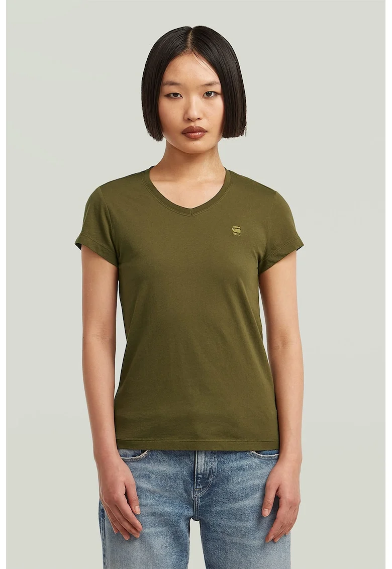 Tricou de bumbac organic cu decolteu in V Eyben, Verde masliniu