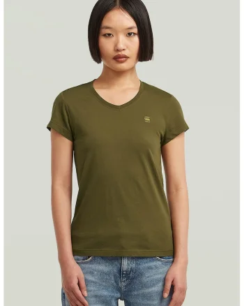 Tricou de bumbac organic cu decolteu in V Eyben, Verde masliniu