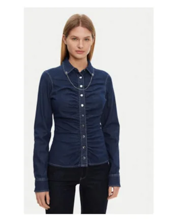 Camasa din denim cu fronseuri