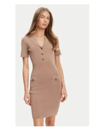 Rochie cambrata din jerseu, cu nasturi decorativi