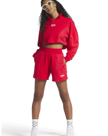 Pantaloni scurti cu talie inalta si logo brodat Varsity, Rosu