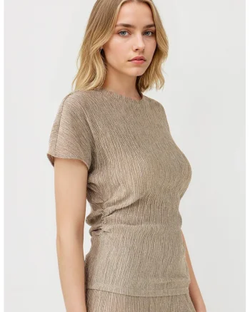 Bluza texturata cu maneci scurte, Bej