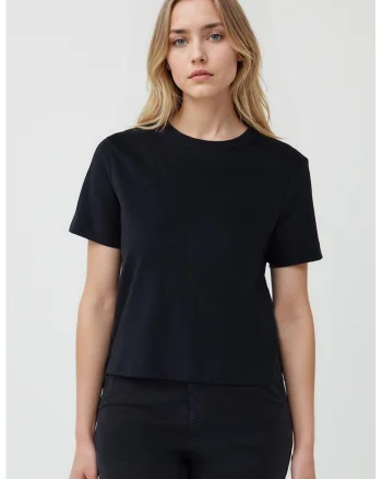 Tricou din bumbac cu decolteu la baza gatului, Negru