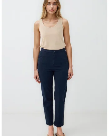Pantaloni conici cu talie inalta, Bleumarin